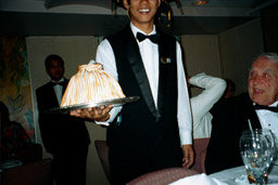Coral Dining Room, Formal Night - our busboy Randy with Baked Alaska, George
