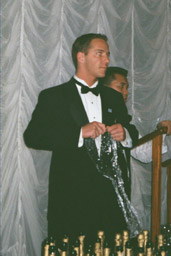 Our Handsome Headwaiter Andreas setting up for Champagne Fountain